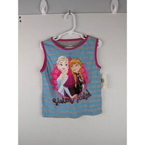 Disney Frozen Elsa Anna Sisters Rule Girls Tank Top Shirt Size 5T Blue Gray